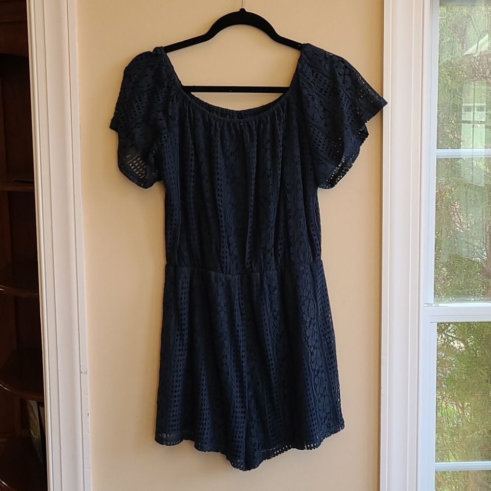 Navy Eyelet Lace Romper
